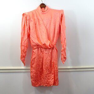 Dundas Montana Dress Leopard Jacquard Coral Size 42 NEW Draped Retro